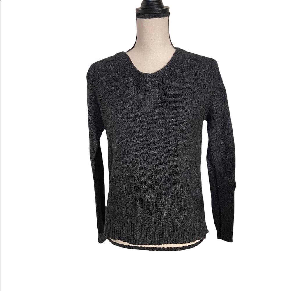 Madewell Suede Texturework Midnight Sweater XS charcoal grey w/black accents.